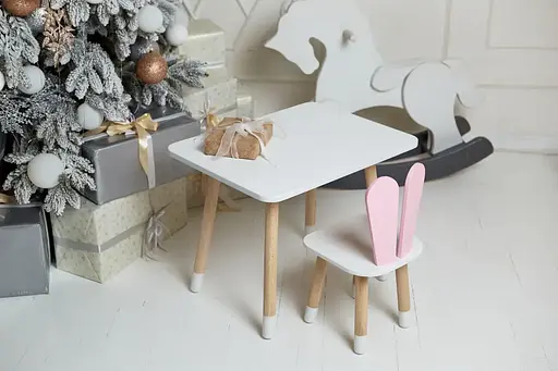 Дитячий прямокутний столик (Білий) та стільчик Зайчик (Рожевий) - фото 6