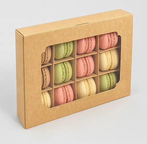 Коробка для 12 конфет сладостей зефира, макаронс или тарталеток 200×156×30 мм, крафт, с прозрачным окошком, Vals Крафт 87850 - фото 3