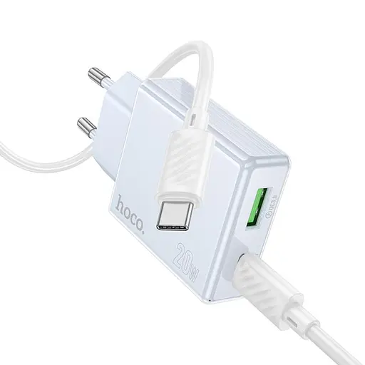 СЗУ Hoco C142A Direct PD20W+QC3.0 (1USB-A/1C) + кабель Type-C to Type-C - фото 2