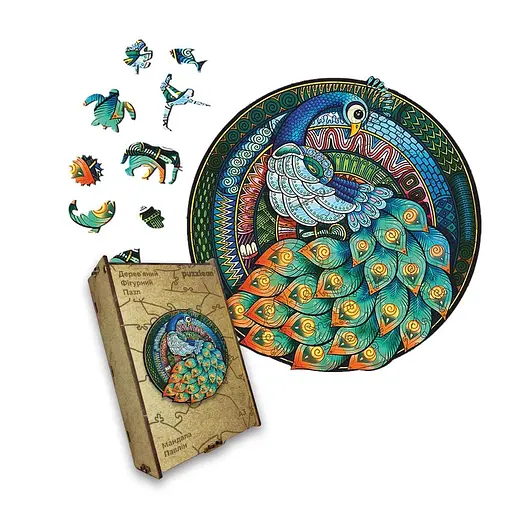 Пазл деревяний Мандала Павлін, А3, Картонна коробка 200 елементів