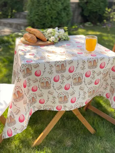 Водоотталкивающая Скатерть пасхальная Кулич 110х110 см (+ 4 салфетки 30х40) Розовый - фото 9