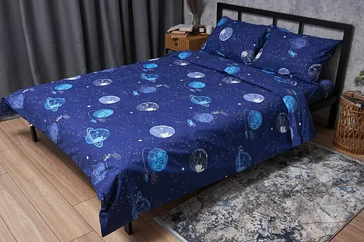 Комплект постільної білизни Moon&Star Бязь Gold Люкс Planets King Size 220x240 наволочки 4х50х70 - фото 1