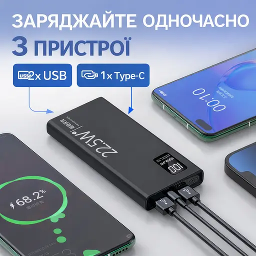 Повербанк 20000 mAh, 22.5W UFT PB-2U20 PD/QC з LED-дисплеєм - фото 6