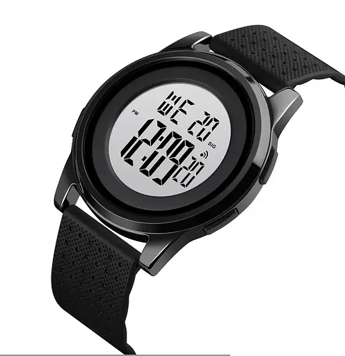 Чоловічий спортивний наручний годинник Skmei 1502 (Чорний з білим циферблатом) - фото 2