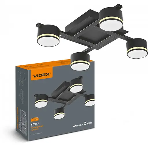 Світильник Videx під лампу 4xGX53 накладний Чорний (VL-SPF31-4B) - фото 1