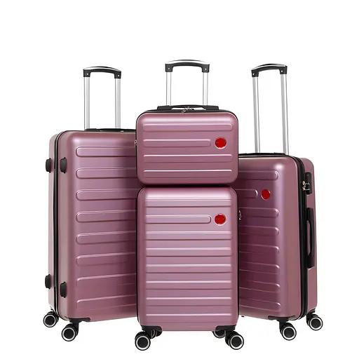 Набор чемоданов 4в1 пластик с кодовым замком и телескопической ручкой розовый (603)