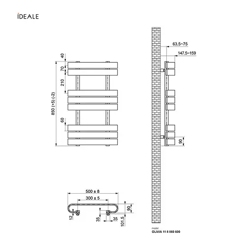 Рушникосушка дизайнерська Ideale Olivia 11 8/850/500 синій, Чорний - фото 3