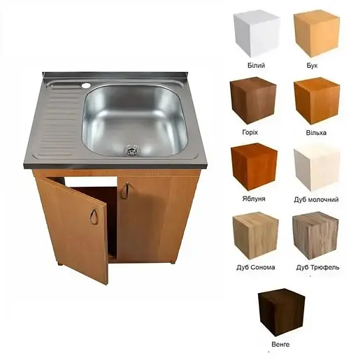 Тумба для кухні з накладною нержавіючою мийкою ЛДСП 60х60х83 см Вільха (52867-01152) - фото 7