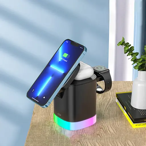 Бездротова док-станція 3в1 T15 3in1 15W+5W+3.5W чорна - фото 8