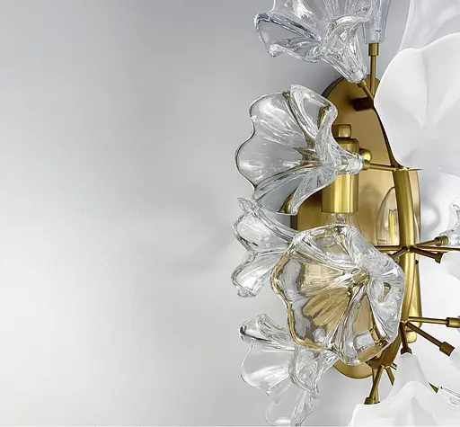 Бра с декоративными цветами на корпусе из прозрачного и белого матового стекла Line F Арт. W9003 - фото 7