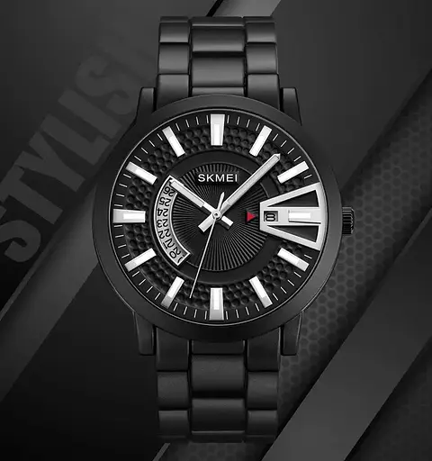 Чоловічий годинник Skmei 1985 на браслеті (Чорний з сріблястим) - фото 4