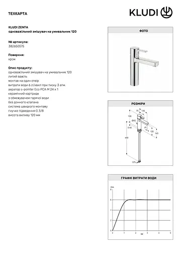 Змішувач для умивальника Kludi Zenta 382650575 - фото 3