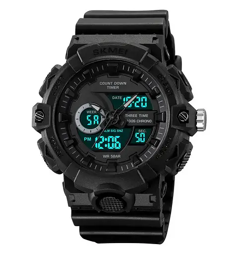 Часы мужские наручные спортивные Skmei 2225 с комбинированным циферблатом (Черный с черным) - фото 2