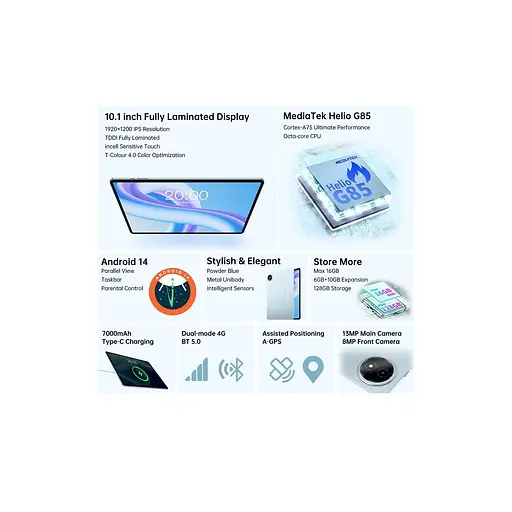 Планшет Teclast M50 Plus 10.1" 6ГБ, 128ГБ, LTE, 7000мА • год, Android, синий - фото 3