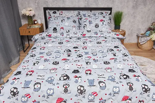 Комплект постільної білизни Moon&Star Бязь Gold Люкс Owls Gray King Size 220x240 наволочки 2х70х70 - фото 2