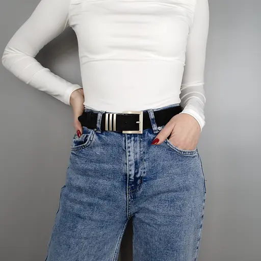 Ремінь жіночий замшевий JK-4066 чорний зі сріблястою пряжкою (120 см) - фото 6