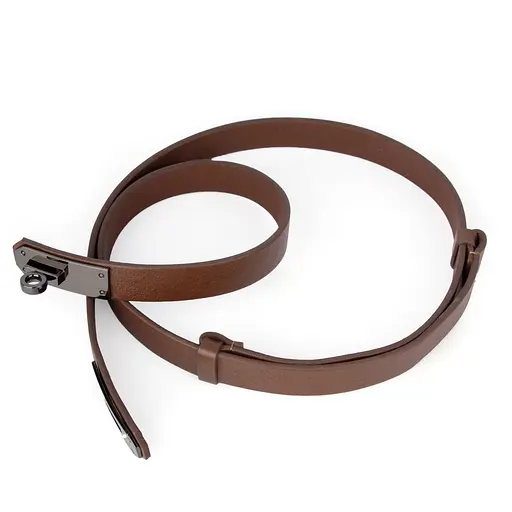 Ремень женский узкий коричневый кожаный JK-2031 с темной пряжкой (110 см) - фото 3