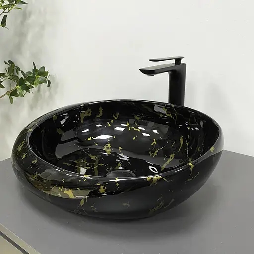 Умивальник VBI Riccia black marmo glossy накладний VBI-017201, Чорний - фото 3