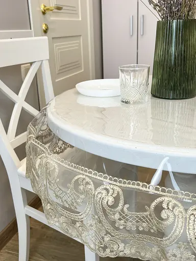 Силіконова скатертина з бежевим мереживом Арка 15 см 190х170 см - фото 8