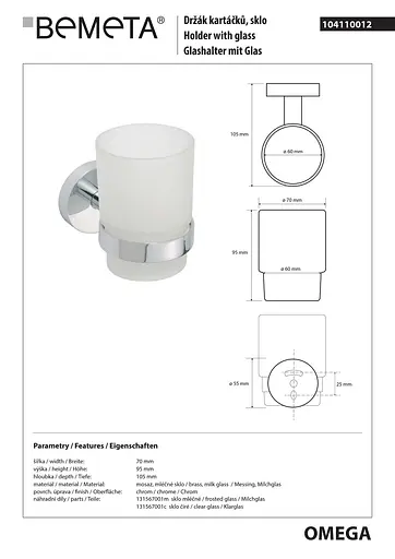 Склянка з тримачем Bemeta Beta 132110012 білий - фото 2