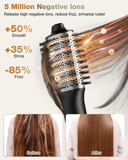 Фен-щітка та стайлер для волосся 7MAGIC 6 в 1, сріблястий, 110 В, 1200 Вт, іонна технологія, швидка сушка, багатофункціональний ст - фото 5