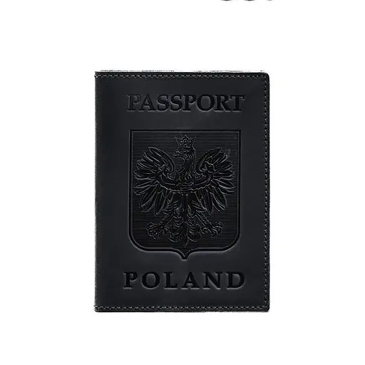 Кожаная обложка для паспорта с польским гербом темно-синяя Crazy Horse - фото 6