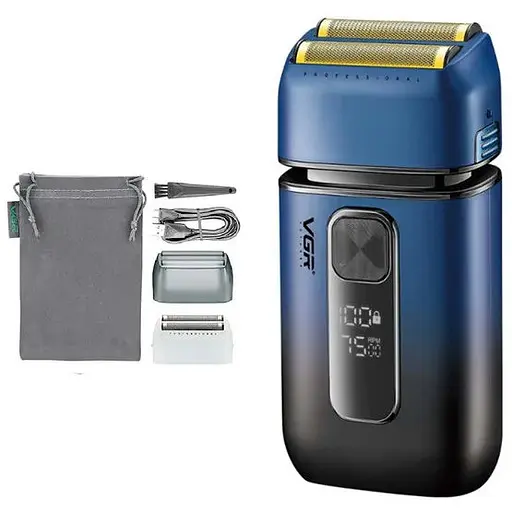 Электробритва Шейвер VGR V-362 мужская профессиональная для сухого бритья с триммером двойное лезвие LED дисплей 5 Вт Синий - фото 1