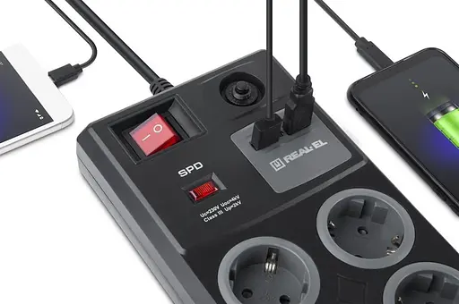 Мережевий фільтр RS-8F USB CHARGE 3m, black (EL122300004) - фото 3