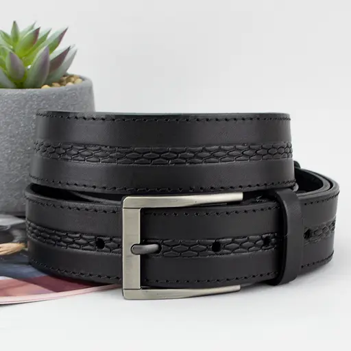 Ремень мужской кожаный батал SF-351 XXL (145 см) черный под брюки и джинсы - фото 1