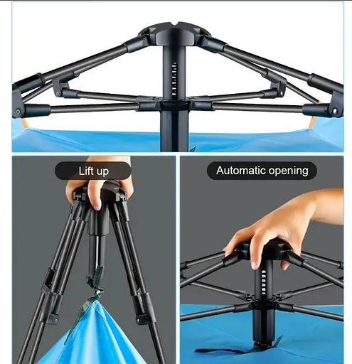 Автоматичний намет Pop-Up на 3-4 особи 200×200×140 см OldBro складаний із сумкою синій водостійкий CC-SYLX002 - фото 6