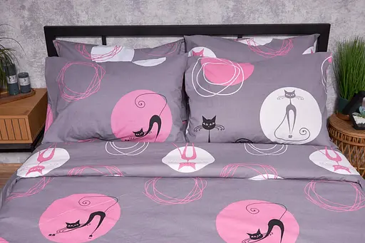 Комплект постільної білизни Moon&Star Бязь Gold Люкс Mauve Cats King Size 220x240 наволочки 4х70х70 - фото 4