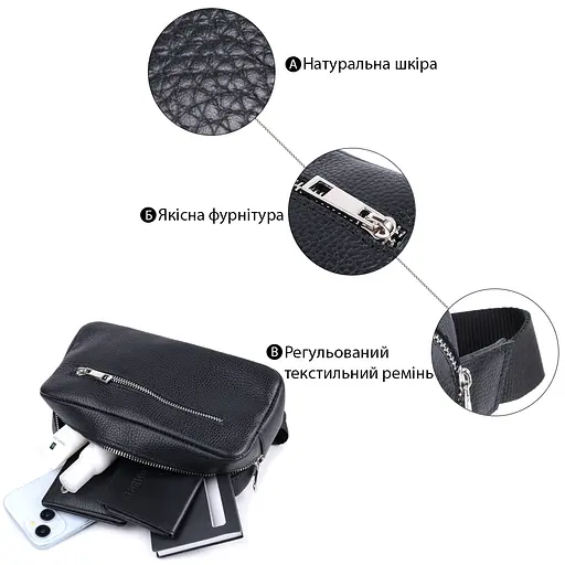 Чоловіча сумка-бананка із натуральної шкіри флотар SHVIGEL 22х11,5х5,5 см sum0026998 - фото 4