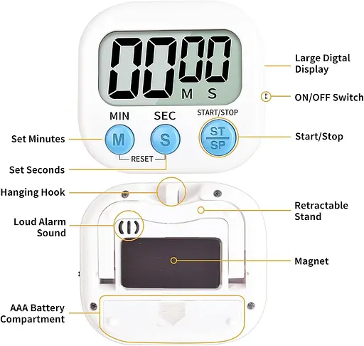 Таймер для дітей, цифровий кухонний таймер, магнітна задня си, гучне кільце, підставка для приготування їжі, класна кімната - фото 2