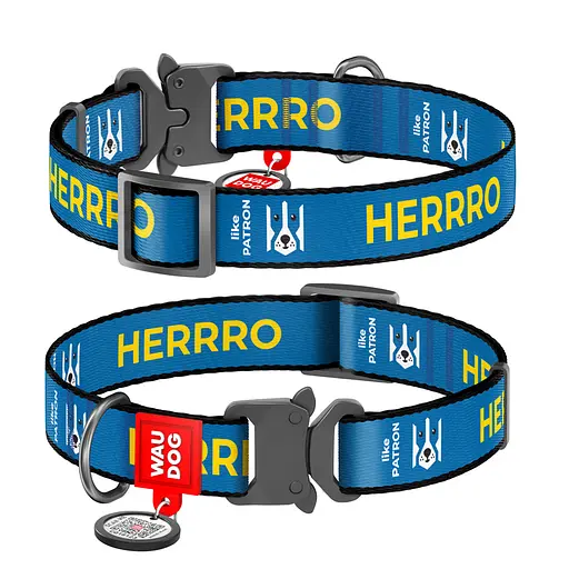 Нашийник для собак нейлоновий Waudog Nylon з QR-паспортом "Патрон" металевий фастекс L Ш 25 мм Д 33-49 см