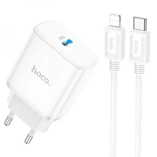 Мережевий зарядний пристрій Hoco C80A Rapido PD20W+QC3.0 charger set(Type-C to Type-C) 3.1A 1m білий - фото 1