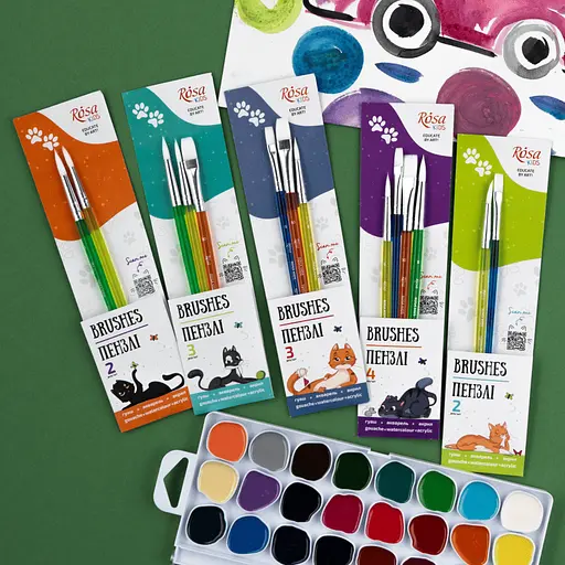 Набір пензлів №5 синтетика 4 шт кругла (№6 8) плоска (№6 10) Rosa Kids - фото 6