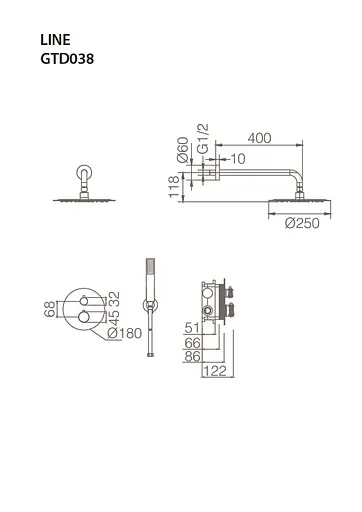 Душова система прихованого монтажу з термостатом Imex Line матовий нікель GTD038/NQ, Шліфований чорний хром - фото 3