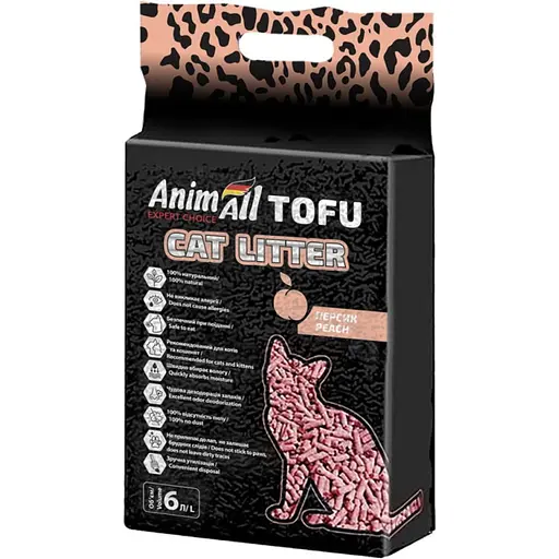 Уцінка. Соєвий наповнювач для котячого туалету AnimAll Тофу, з ароматом персика, 6 л