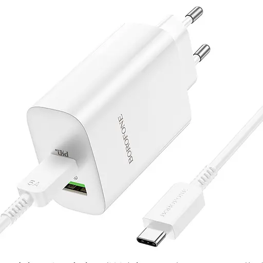 МЗП Borofone BN10 Sunlight PD65W (1USB-A/1C) + кабель Type-C to Type-C White - фото 3