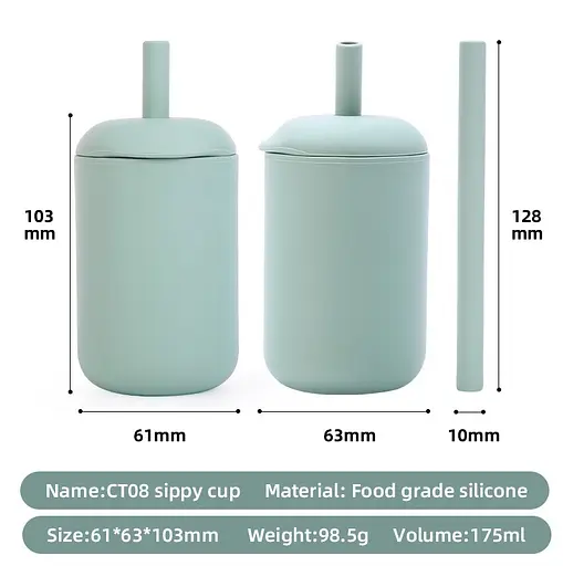 Силиконовая, безопасная детская чашка с соломинкой без содержания бисфенола А, 175 мл, Moody blue - фото 2