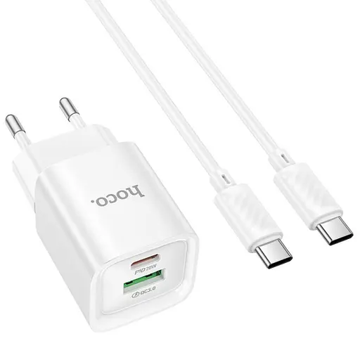 Мережевий зарядний пристрій Hoco C147A Charm PD20W+QC3.0 charger set(Type-C to Type-C)(EU) Білий - фото 1