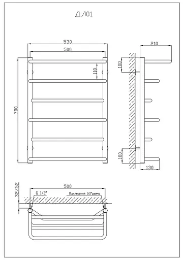 Водяна рушникосушарка Kosser Лотос 700x530/6 ДЛ01, Хром - фото 5
