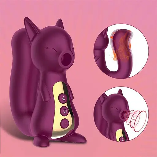 Вакуумный вибратор силикон с подогревом Белочка 10 режимов водостойкий 10x3 см Бордовый - фото 5