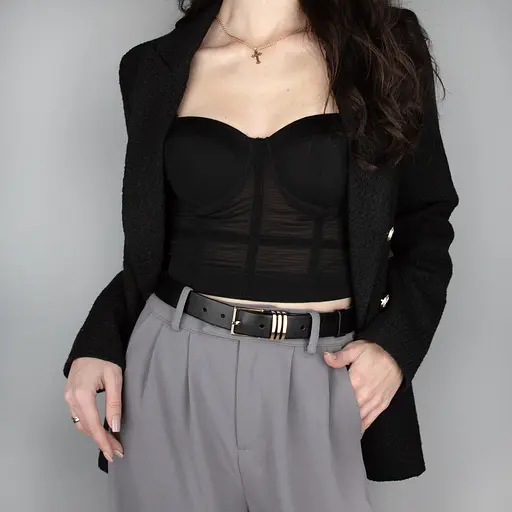 Ремінь жіночий шкіряний JK-3063 чорний із золотою пряжкою (110 см) - фото 2