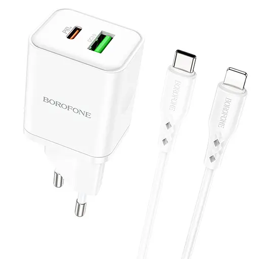 СЗУ Borofone BN7 PD20W+QC3.0 (1USB-A/1C) + кабель Type-C to Lightning White