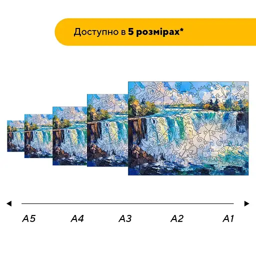 Дерев'яний фігурний пазл Ніагарський водоспад, А4, Картонна коробка 100 елементів - фото 2