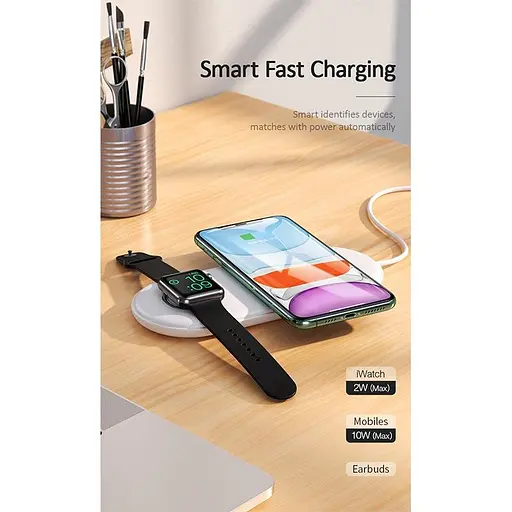 Зарядне бездротове USAMS US-CD119 2-в-1 для Apple Watch і телефонів 2W і 10W біле - фото 9