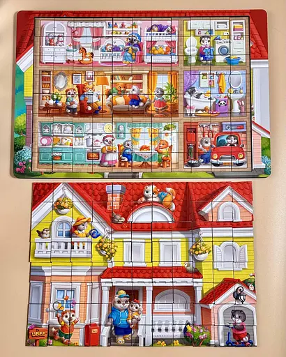 Дерев’яний пазл-вкладиш Котячий будинок пазл літній, ПСД273