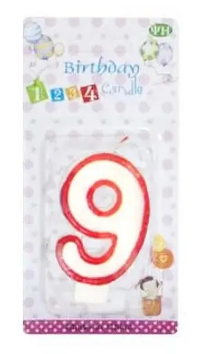 Свеча-цифра с цветным контуром и глиттером внутри, цифра 9