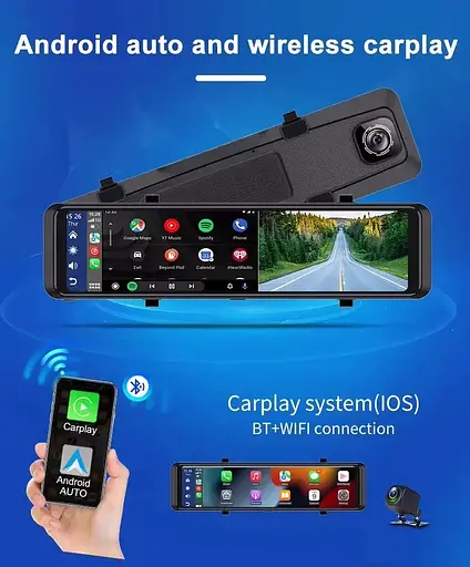 Зеркало видеорегистратор DVR C109 10.26" 2k (2 камеры) Wi-Fi Bluetooth AUX Android Auto CarPlay - фото 9